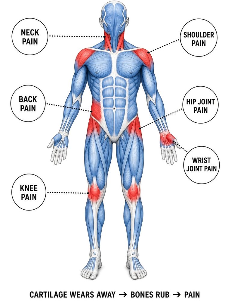 Joints where osteoarthritis can cause pain